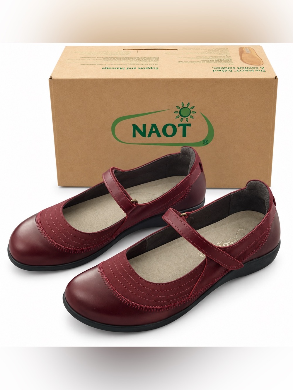 Naot Burgundy Leather Mary Jane Flats with Adjustable Strap